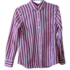 J. CREW WOMEN'S PINK AND WHITE STRIPED BUTTON DOWN SHIRT SIZE M